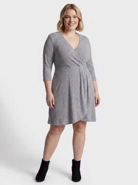 torrid Heather Gray Wrap-Style Long Sleeve Knit Dress